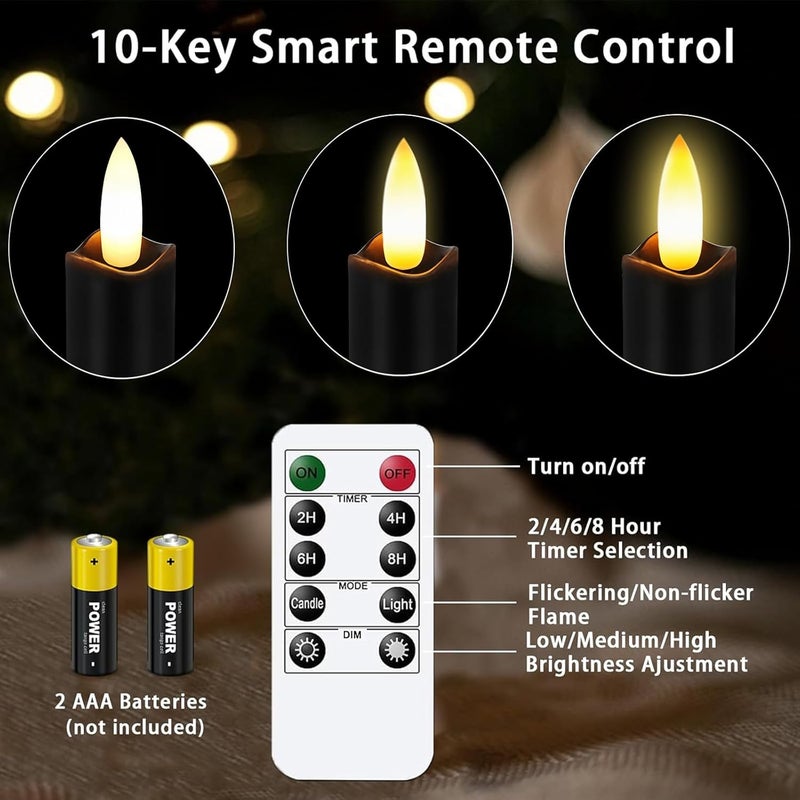 KSWING Upgraded Real Wax LED Flameless Black Taper Candles with Remote, 6 PCS Candlesticks Battery Operated 3D Flickering - 9.6" Long Realistic Fake Candle Sticks for Home/Wedding/Fireplace Xmas Decor - Image 3